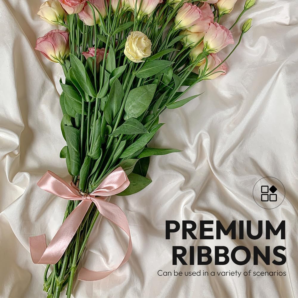 5/8" x 100 Yards Satin Ribbon - Champagne Gold Silk Ribbon with Spool - Ideal for Gift Wrapping, Floral Bouquets, Crafts, Wedding Party Decorations, Christmas and Sewing Projects