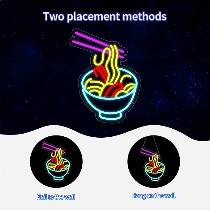 Ramen Neon Sign for Wall Decor, Noodle Led Neon Lights, Neon Ramen Light up Sign Powered by USB Multi colored Neon Lights for Restaurant Ramen Shop Window