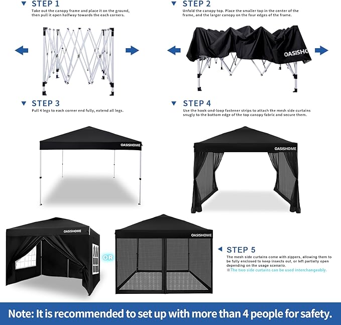 OASISHOME Pop-up Gazebo Instant Portable Canopy Tent 10'x10', with 2 Styles Sidewalls,Netting, Windows, Wheeled Bag, for Patio/Outdoor/Wedding Parties and Events