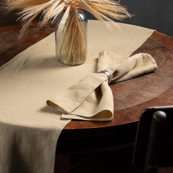 Linen Table Runner 90 inches Long- 100% Pure Linen Flax - Stonewashed European Linen Table Runner (Royal Creme, 14 x 90 Inch) - for Dining, Fall, Autumn, Thanksgiving