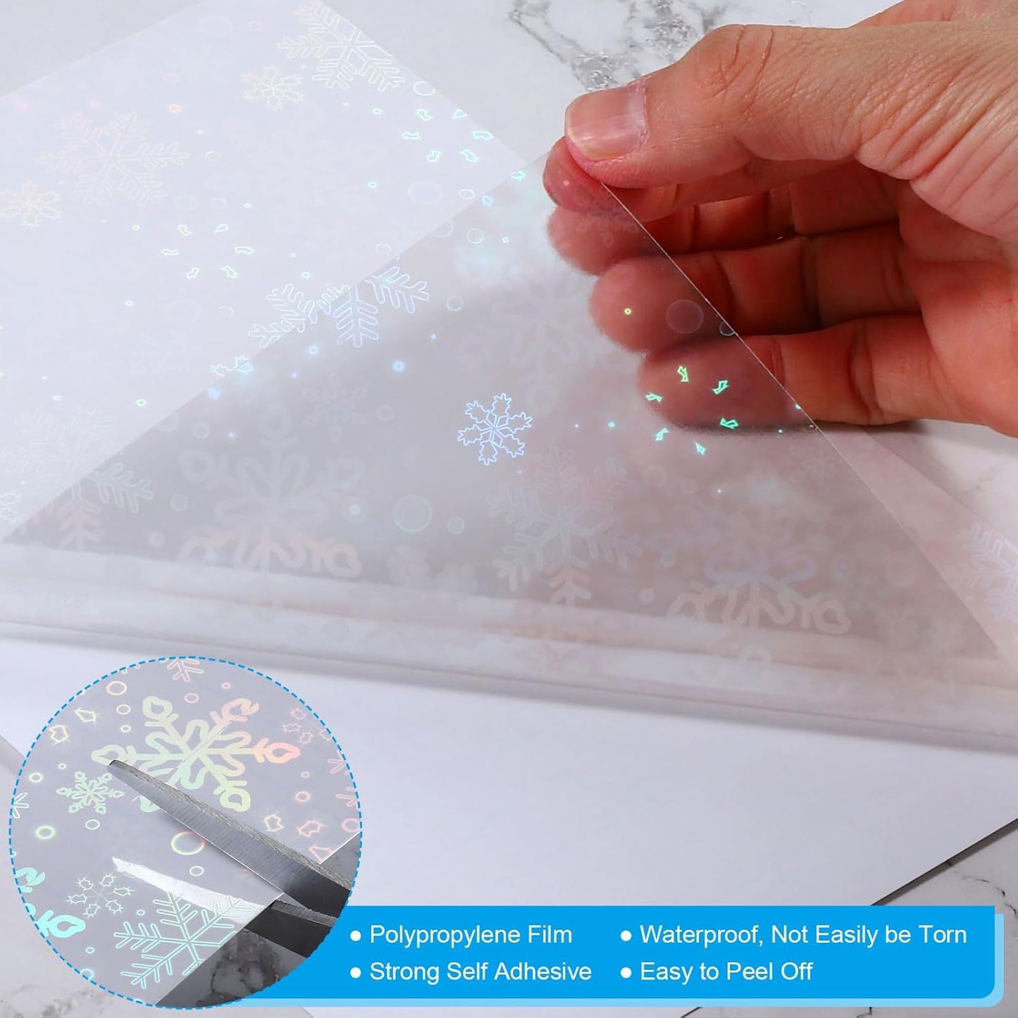 PATIKIL 11.7x8.3" Holographic Sticker Paper, 20Sheets A4 Polypropylene Self-adhesive Transparent Waterproof Laminate Overlay Film for Photo Cards Scrapbook Decorations, Snowflake