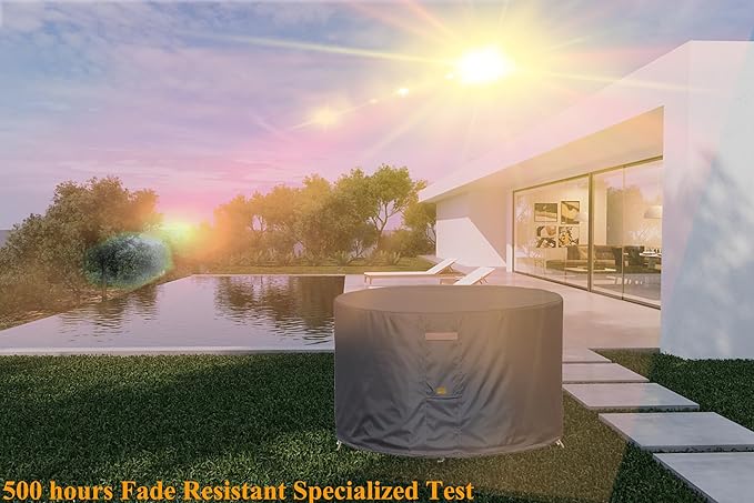 Fire Pit Cover 600D Heavy Duty Waterproof Fabric With PVC Coating Round 40" Dia x 20" H Dark Grey Fits 35-38 inch Fire Pit Table Fade Resistant Outdoor Firepit Cover