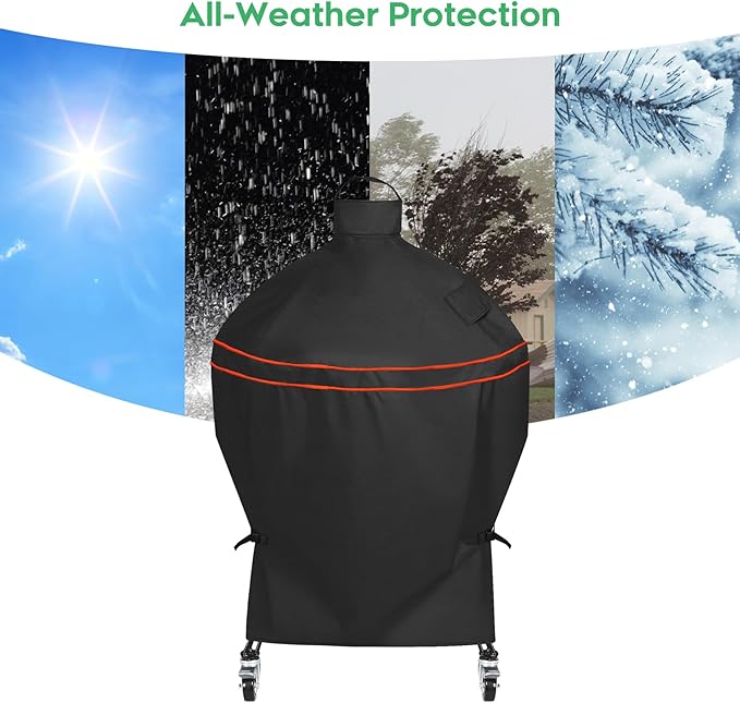 Heavy-Duty 600D Grill Cover fit for Kamado Joe 24-inch Big Joe Series I II III and Other Round 24-inch Charcoal Grill with Similar Sizes, 38" Dia x 55" H