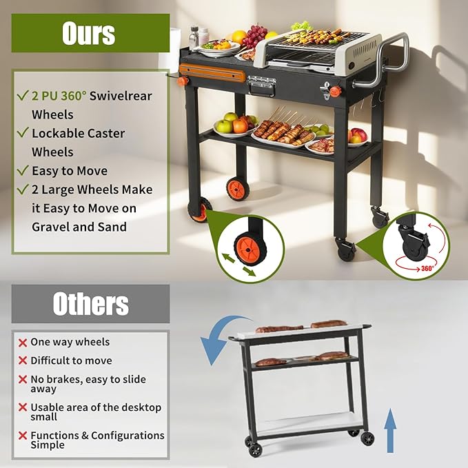Portable Outdoor Grill Table, Blackstone Grill Stand Solid and Sturdy 31"W x 17"D, Movable Kitchen Cooking Prep BBQ Cart with Wheels, Folding Cart for Ninja, Blackstone Griddle 17"/22" etc