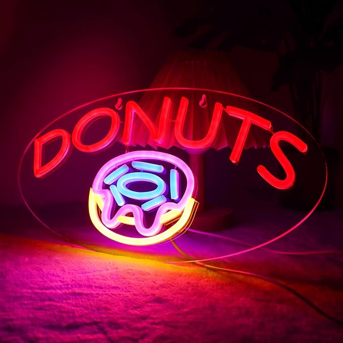 JFLLamp DONUTS Neon Signs for Wall Decor Neon Lights for Business Led Signs Suitable for Bakery Dessert Cake Shop Convenience Stores Supermarkets 5V Power Adapter 16.1*9 Inch (Blue+ Red+Pink+Yellow)