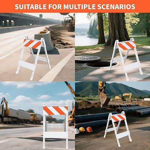 Type I Foldable Traffic Barricade, 1 Pack Folding Road Safety Sign with 8"x24" Top Panel with Film and 6"x24" Bottom Panel, Construction Warning Barrier