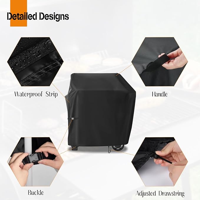 Grill Cover for Weber Searwood 600 XL Pellet Grill, Heavy-Duty 600D Griddle Cover Waterproof BBQ Grill Cover - 51" L×24" W×43" H, Black