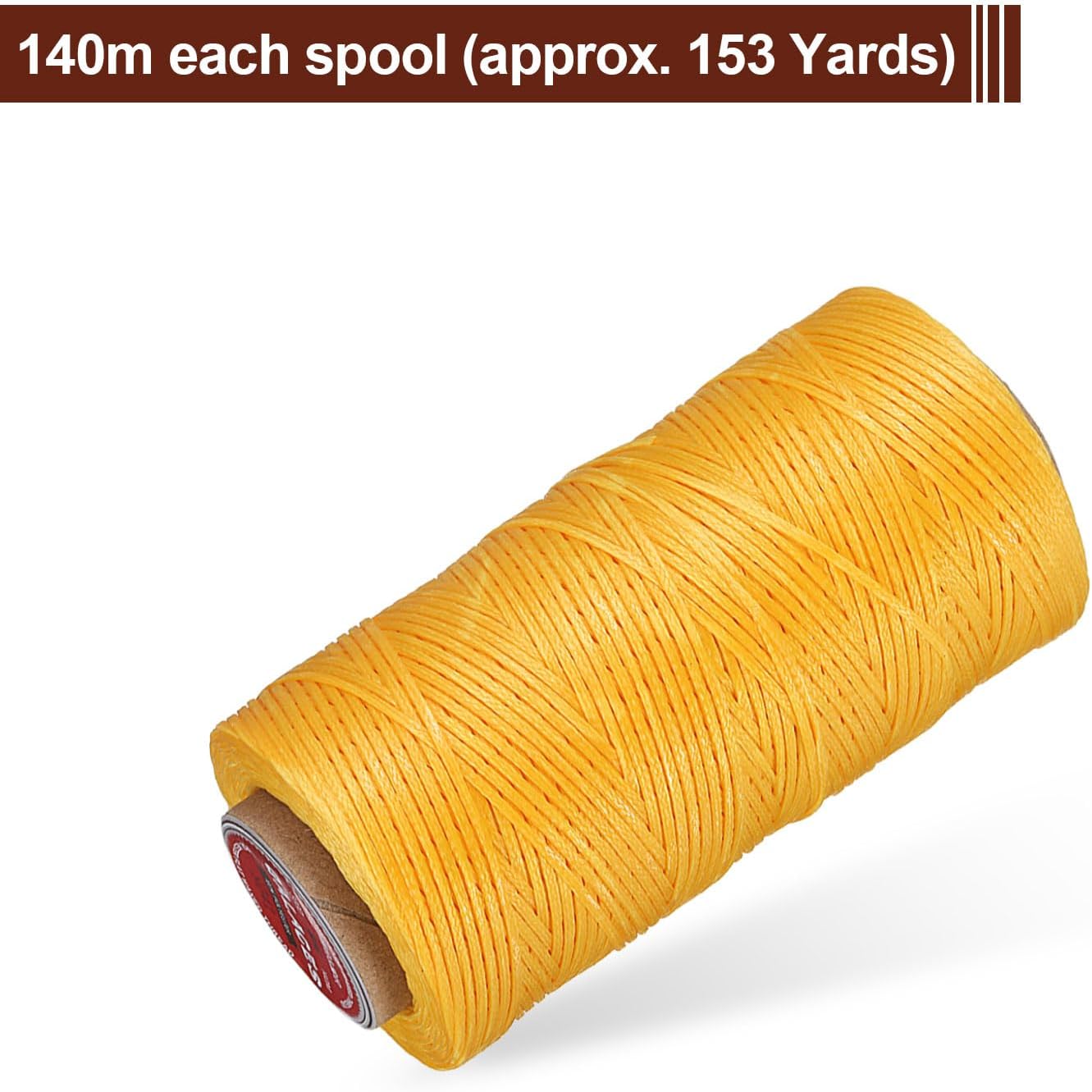 uxcell Flat Leather Sewing Waxed Thread, 140m / 153 Yards Polyester Wax String, 300D Wax Stitching Cord for Leather Crafts, Bookbinding, Bracelets Braided, Yellow