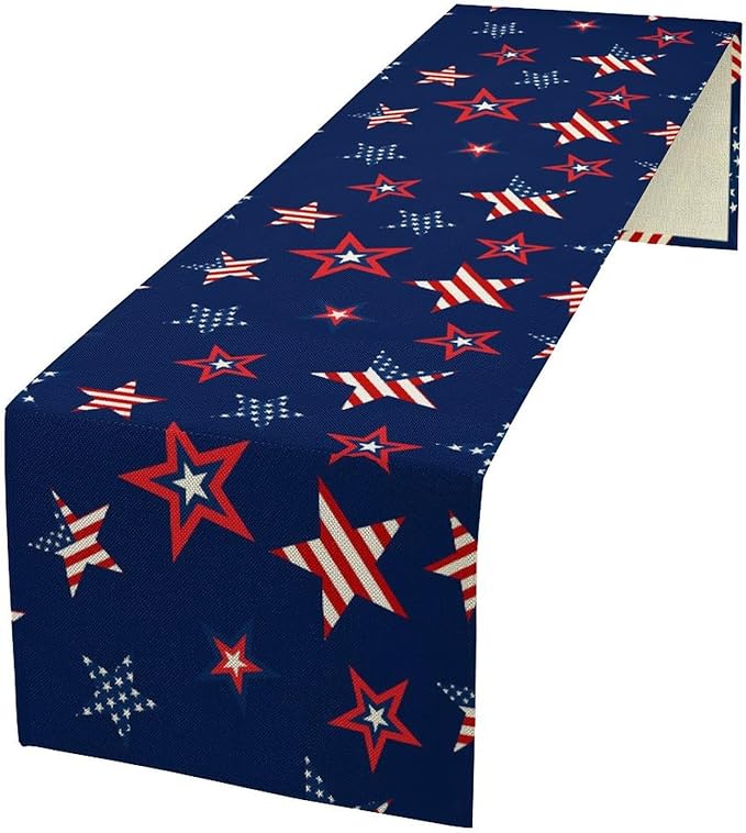 4th of July Patriotic Table Runner, Memorial Day Independence Day Freedom Stars Table Runner for Indoor Kitchen Dining Outdoor Holiday Party 13x108in