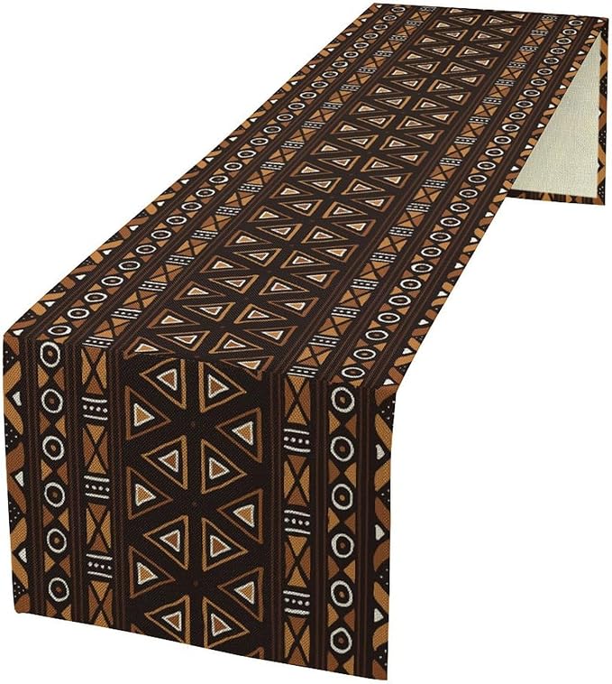 African Table Runner, Geometric Motifs Southwestern Native Tribal Ethnic Table Runner for Dining Kitchen Farmhouse Party Coffee Home 13x108in