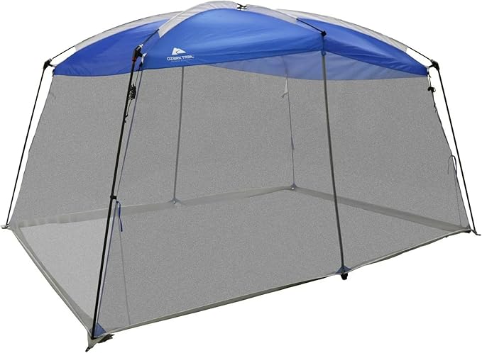 Ozark Trail 13x9 Screen House Tent, Blue, Mesh Panels for Insect Protection, Dual Zipper Doors, PE Splash Guard, Steel and Fiberglass Frame, Color Coded Poles, Carry Bag Included, Outdoor Use