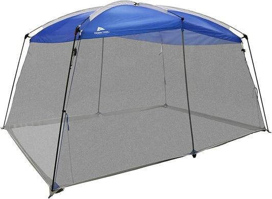 Ozark Trail 13x9 Screen House Tent, Blue, Mesh Panels for Insect Protection, Dual Zipper Doors, PE Splash Guard, Steel and Fiberglass Frame, Color Coded Poles, Carry Bag Included, Outdoor Use