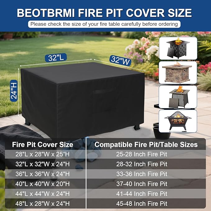 Fire Pit Cover Square, Heavy Duty Waterproof Oxford Fabric for Fire Pit,Fit for 28-32 Inch Outdoor Fireplace Cover & Fire Pit Table, Tear Resistant Fire Pit Cover with Air Vent and Drawstring
