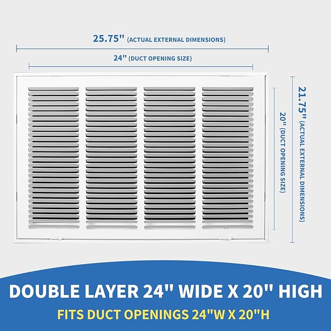 24x20 Return Air Grille [Duct Opening Size],Return Air Vent Cover for Wall Or Ceiling,Steel Return Air Filter Grilles Removable Face/Door for 1 Inch Filters (24"W x 20"H [Duct Opening])