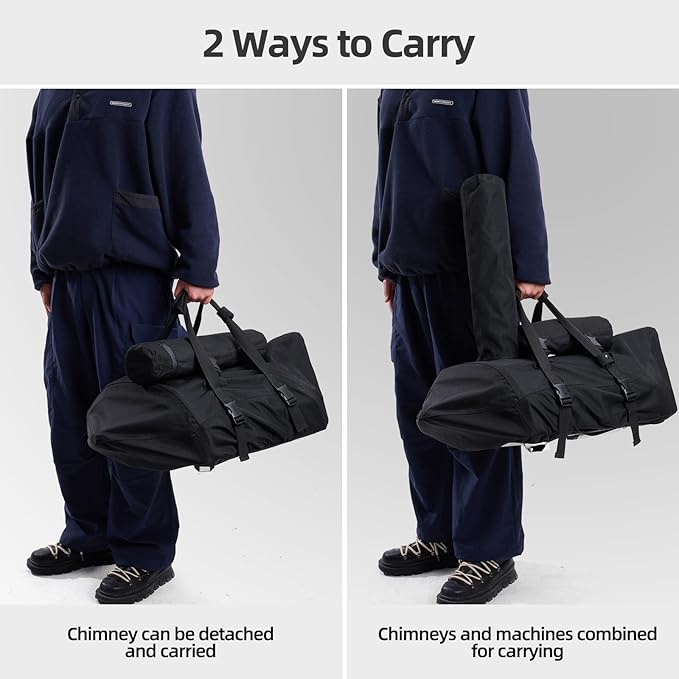 NOELIFE Carry Cover for Ooni Karu 12 and Karu 2 Pizza Oven, Waterproof Pizza Oven Accessories for Ooni 12 with Seperate Chimney Bag, with Bottom Straps for Fixation (Oven Not Included)