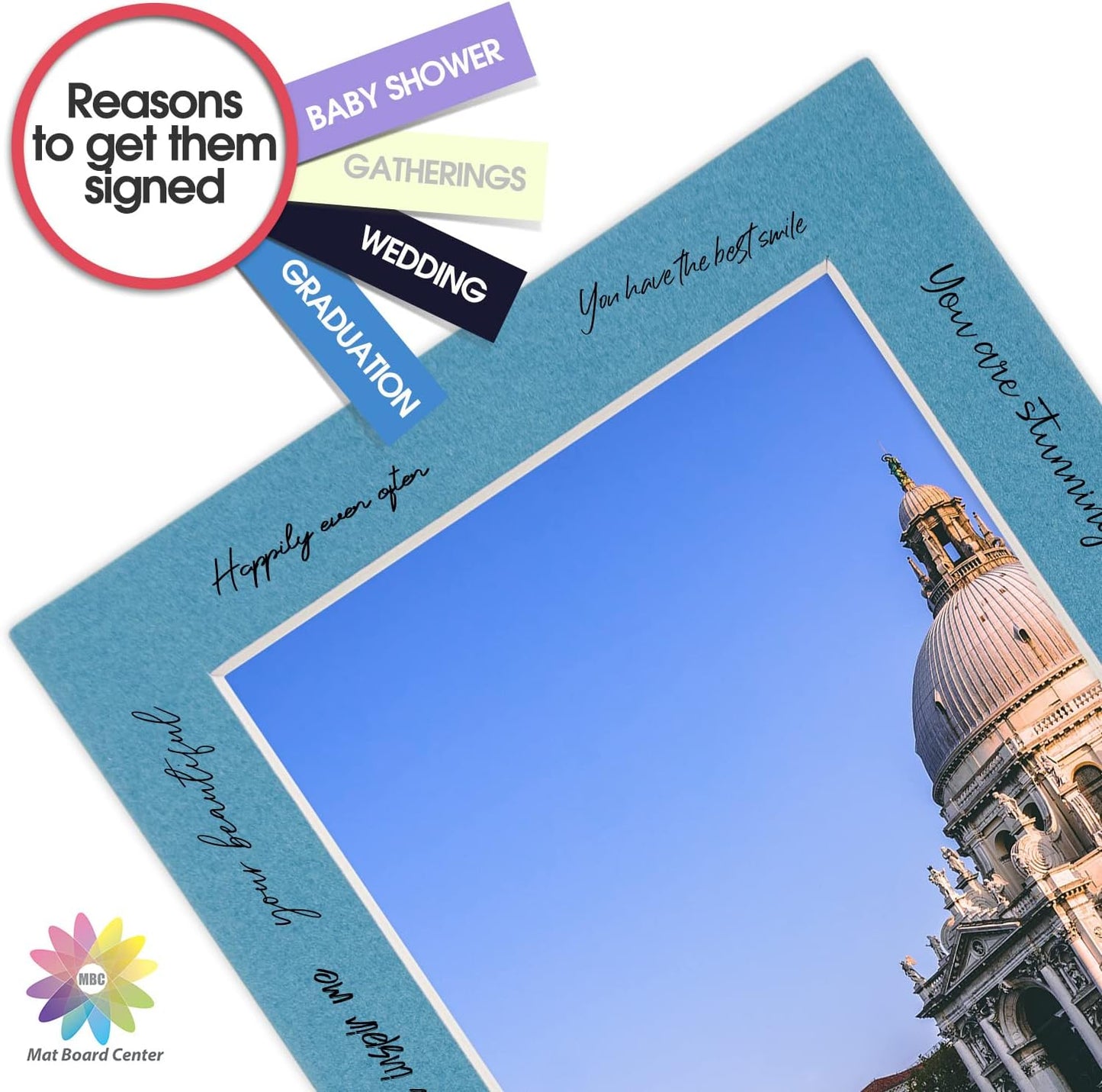 Mat Board Center, Pack of 10, 5x7 for 4x6 Dynamic Blue Color Mats - Bevel Cut, Acid Free, 4-ply Thickness, White Core - for Pictures, Photos, Framing