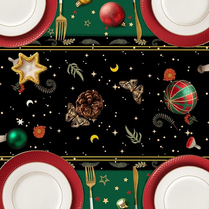 Moth Burlap Table Runner Seasonal Spring Fall Kitchen Dining Linen Table Decoration for Indoor Outdoor Home Party Dinner 13x72 Inch