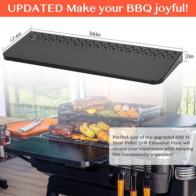 36" Foldable Side Table for Weber Searwood 600/600XL, 70LBS Heavy Duty Steel BBQ Grill Prep Table, Easy Install & Fold Down Storage Grill Accessory