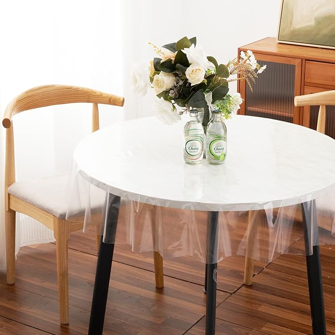 Clear Plastic Tablecloth Protector Round 60inch Diameter Waterproof Oilproof Stain Resistant Wipeable Table Cover for Dining Tables