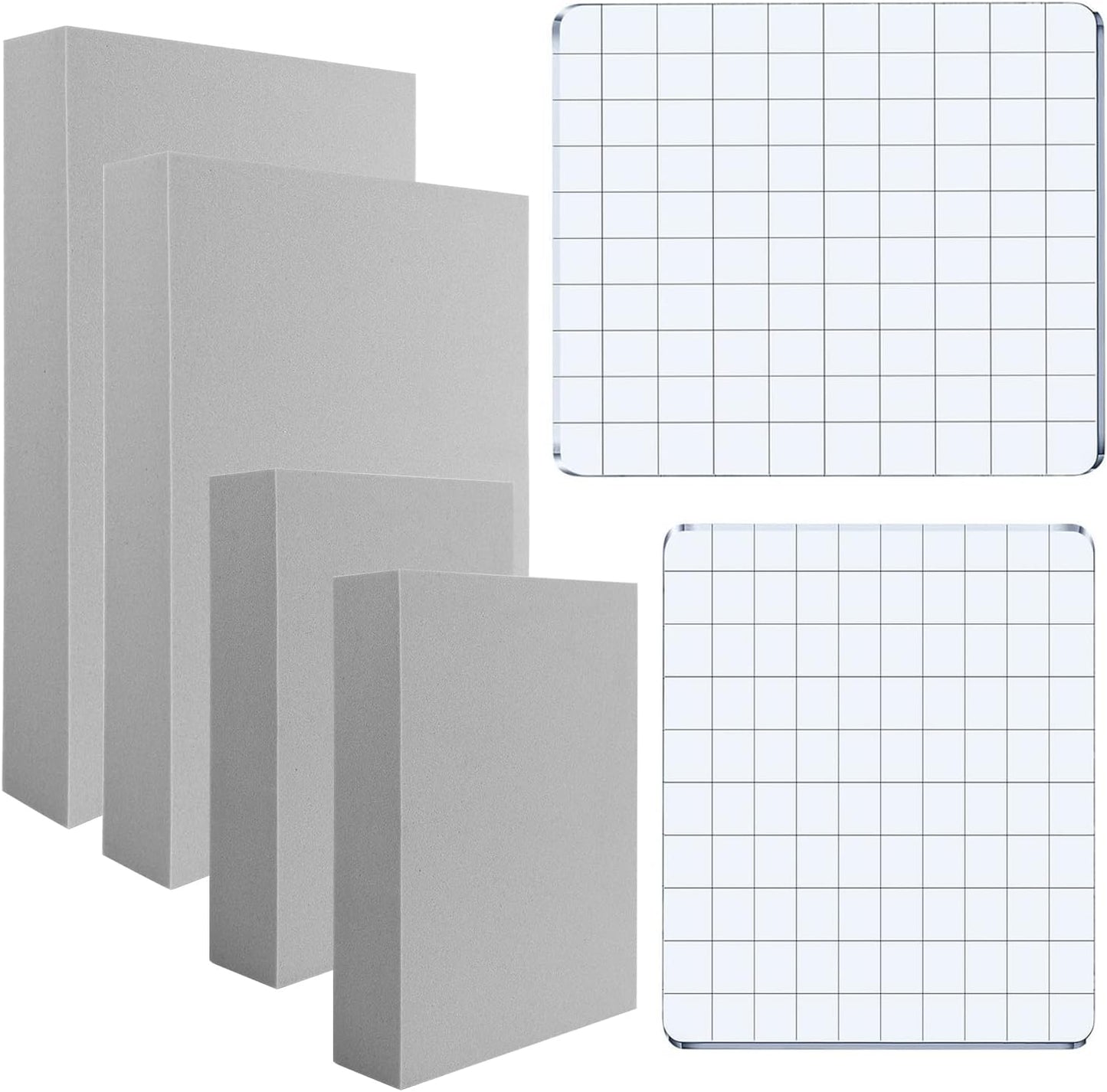 BAOFALI 8 Pcs Stamping Foam Grey Moldable Foam with Acrylic Stamp Block Stamps Plastic Pad Cut and Dry Foam Stamping Foam Block for Sculpture, Modeling, DIY Arts and Handicrafts Projects