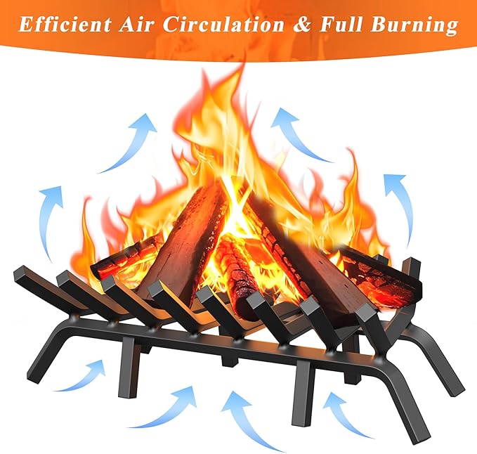 Fireplace Grate 30 Inch with 8 Support Legs, Solid Steel Heavy Duty Fireplace Log Holder with Fire Log Tongs & Fire Poker, Fireplace Log Grate for Indoor Fireplace and Outdoor In-ground Firepit