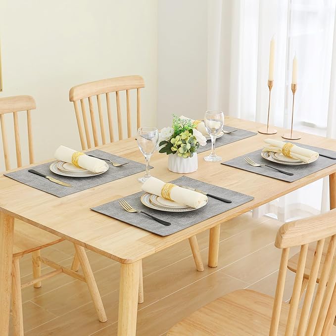 Homaxy Faux Leather Heat Resistant Placemats for Dining Table Set of 6, Waterproof Wipeable Washable PU Table Mats, Easy to Clean Anti-Slip Place Mats, 11.8" x 17", Light Grey