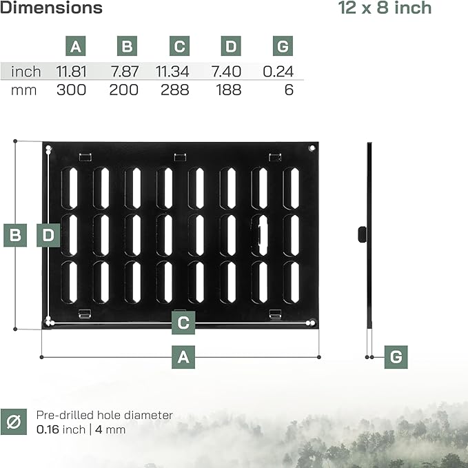 Vent Systems 12" x 8" Inch (Overall) Black Metal Vent Cover - Durable Wall and Ceiling Adjustable Air Return Grille with Built-in Mesh Screen - HVAC Ventilation Duct Cover for Indoor and Outdoor Use