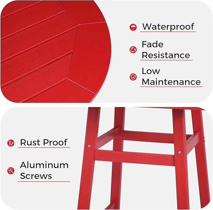 Costaelm Patio Bistro Table, 37" Counter Height Round Patio Cocktail Bar Table with Umbrella Hole, Outdoor Bistro Dining Pub Table for Front Porch Deck Backyard Garden, Red