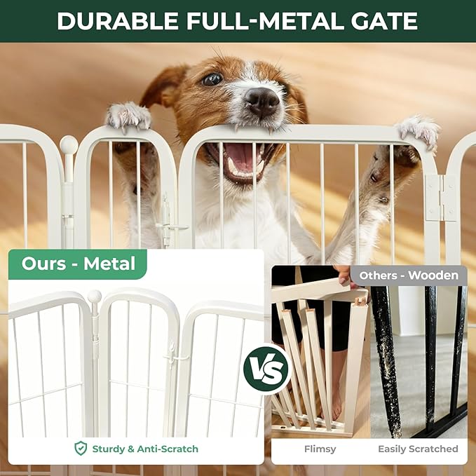 FXW Dog Gate Extra Wide Designed for Indoor Use, Adjustable Width Up to 46-inch Wide (24" H 2 Wire Panels for Puppies and Small Dogs), White