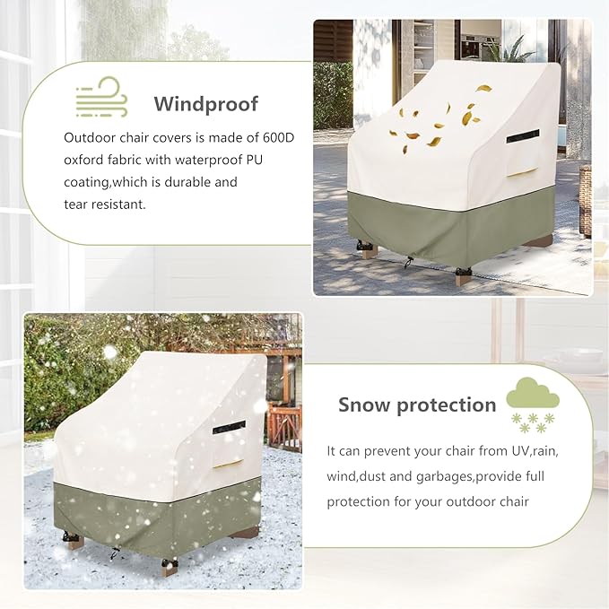 Patio Adirondack Chair Cover 32 W x 35 D x 36 H inches,600D Heavy Duty Waterproof Outdoor Chair Covers,Patio Furniture Covers for Adirondack Chair,Beige