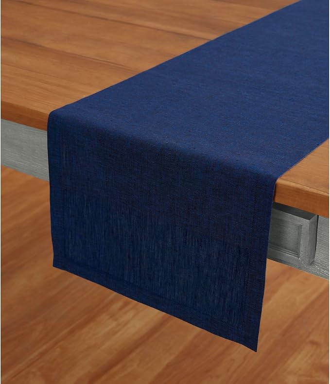 Solino Home Linen Royal Blue Table Runner 72 Inches Long - Athena, 100% Pure Linen Dining Table Runner 14 x 72 Inch - Winter