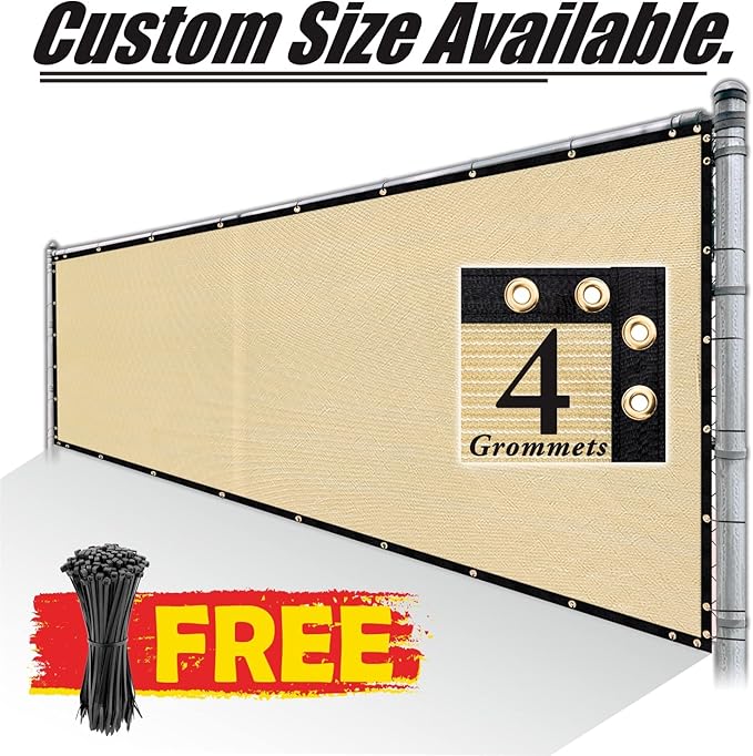 Royal Shade Custom Size 4' x 151' Beige Fence Privacy Screen Windscreen Cover Netting Mesh Fabric Cloth - Cable Zip Ties Included (We Make Custom Size)