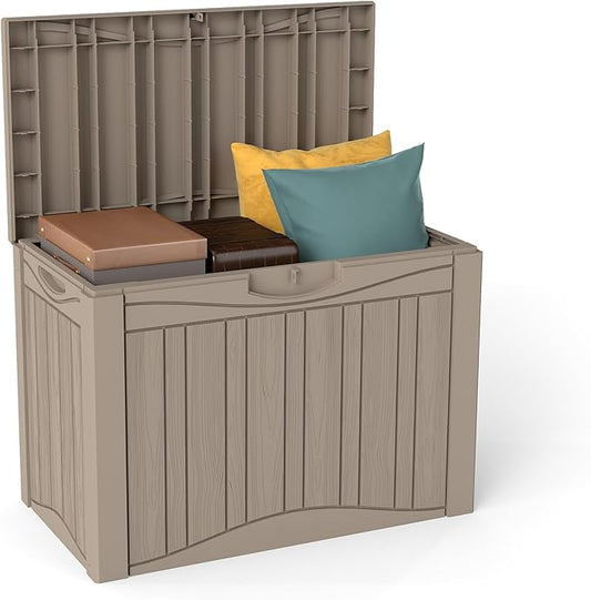 50 Gallon Outdoor Storage Box Waterproof Lockable Resin Deck Box Large, Patio Storage Bin for Pool Accessories Cushion Furniture, Garden Tools, UV-Resistant Outside Delivery Grey