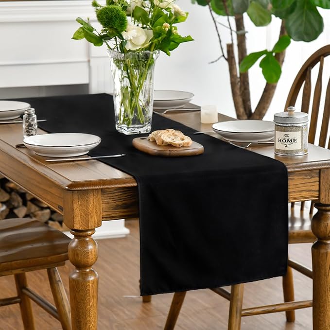 Artoid Mode Black Table Runner, Seasonal Halloween Washable Kitchen Dining Table Decoration for Home Party Decor 13x72 Inch