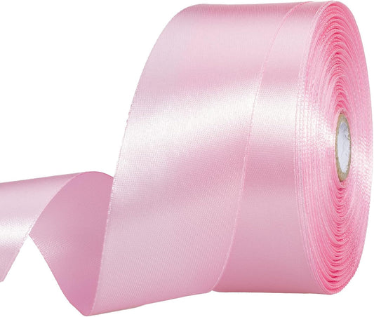 1 1/2 Inch Pink Solid Satin Ribbon, 50 Yards Craft Fabric Ribbon for Gift Wrapping Floral Bouquets Wedding Party Decoration