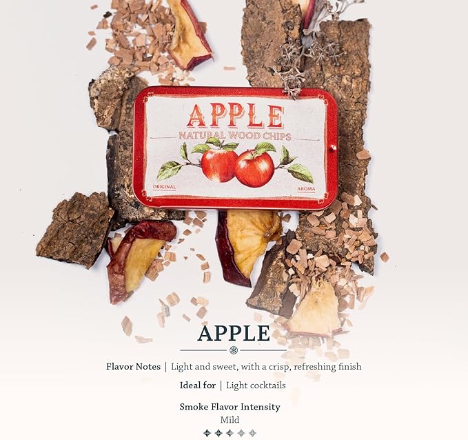 Cocktail Smoker Wood Chips 4 Natural Flavors: Oak, Cherry, Hickory & Apple | Whiskey & Old Fashioned Smoking Chips