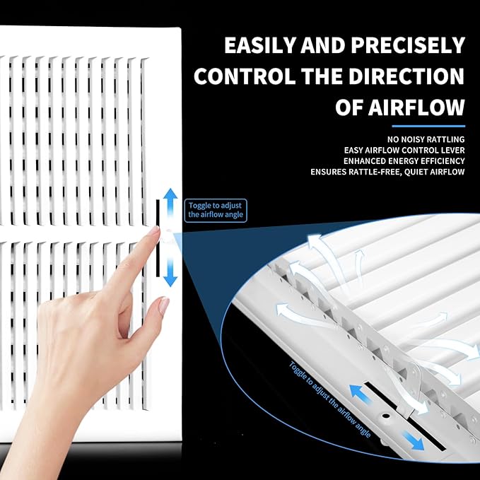 12x8 Vent Register [Duct Opening], Vent Covers for Home Ceiling, Two-Way Ventilation Register, Adjustable Solid Steel Wall Register Vent Cover (12"W x 8"H [Duct Opening])