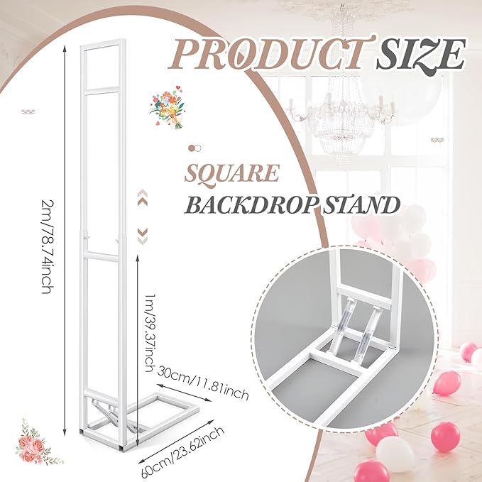 White Wedding Backdrop Stand Metal Balloon Arch Backdrop Stand with Foldable Base for Wedding Birthday Party Anniversary Decor, Adjustable Height(1-2m H) Installation Free(1 Pack)