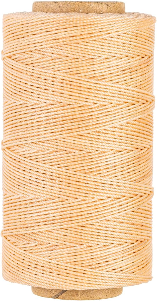 Bonded 0.8mm Round Waxed Polyester Cord, 3-ply Wax Coated Thread, 197 Yards Stiff String for Heavy Duty Fabric, Leather Sewing, Book Binding, Upholstery Repair, and Macrame Jewelry - Beige
