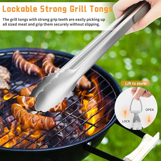 9Pcs Heavy Duty Stainless Steel Grill Accessories, Professional Barbecue Accessories BBQ Grill Tools Set with Portable Bag, Grilling Gifts for Men Dad Him,BBQ Utensils for Backyard Outdoor Camping