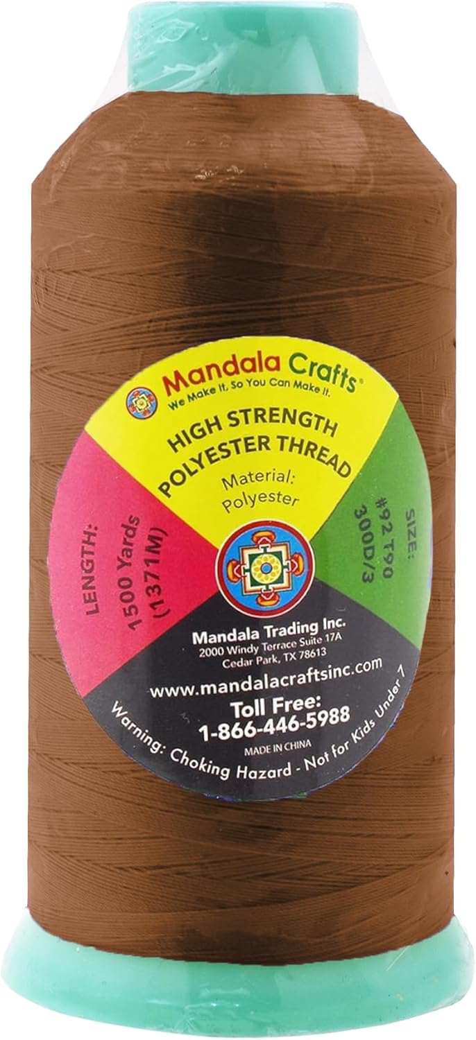 Mandala Crafts Bourbon Brown Heavy Duty Thread -1500 Yds Tex 90 Thread for Sewing Drapery Jeans Leather Hair Outdoor Marine Upholstery