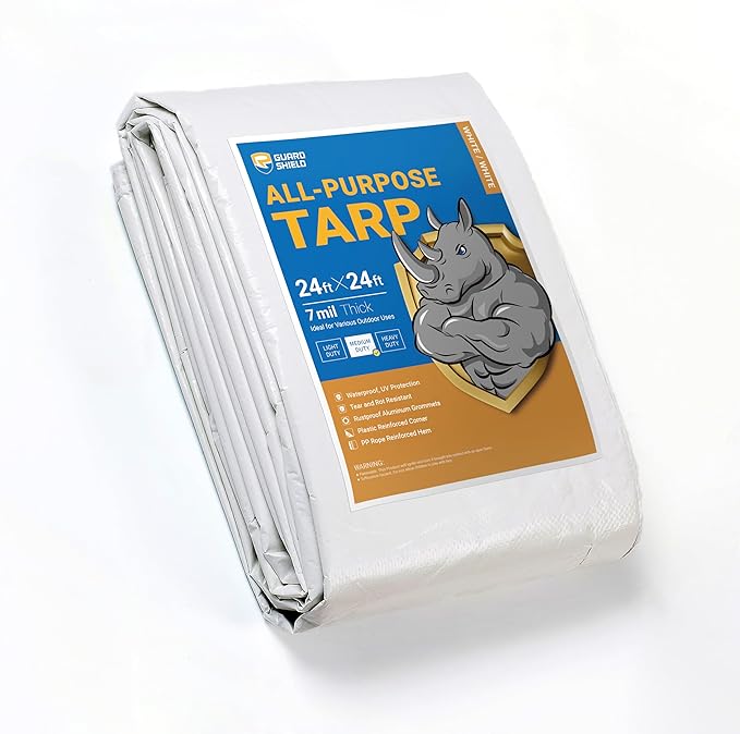 GUARD SHIELD White Tarp 24x24 Feet Medium Duty All Purpose Poly Tarps Cover 7mil