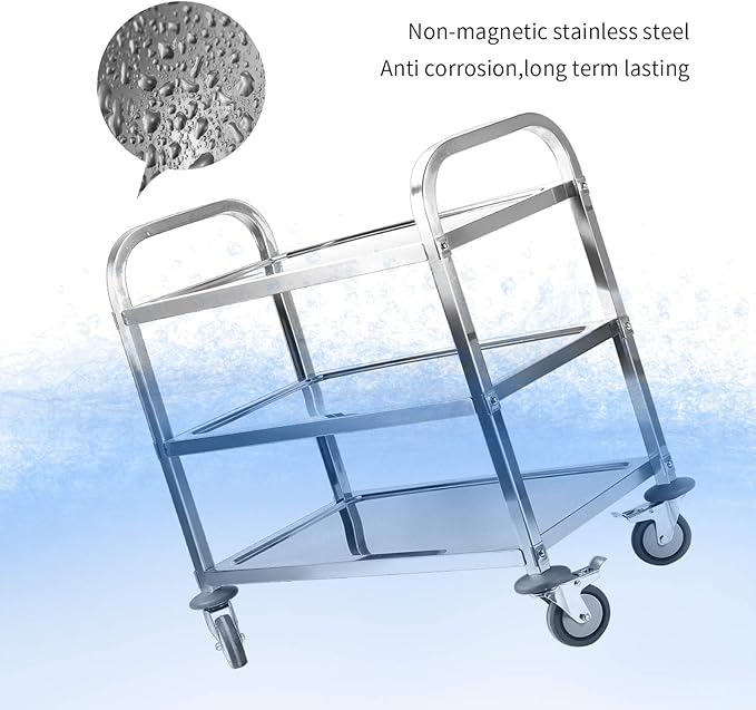 Nisorpa 3 Tier Stainless Steel Utility Cart L37.4 x W19.68 x H37.4 Inch Kitchen Rolling Carts with Wheels Serving Trolley Catering Storage Shelf with 2 Lockable Wheels for Hotel Restaurant Home Use