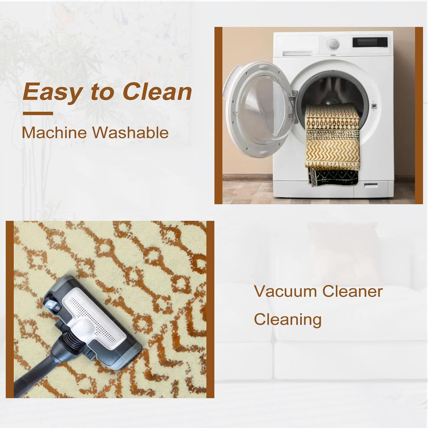 Moroccan Area Rugs 3x5,Ultra Soft Washable Rugs for Living Room, Low-Pile Non-Slip Retro Distressed Brown Rug for Bedroom Entryway Kitchen Home Office Dorm