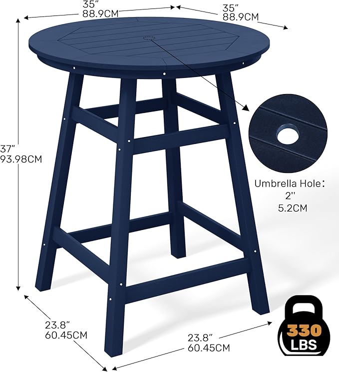 Costaelm Patio Bistro Table, 37" Counter Height Round Patio Cocktail Bar Table with Umbrella Hole, Outdoor Bistro Dining Pub Table for Front Porch Deck Backyard Garden, Navy Blue
