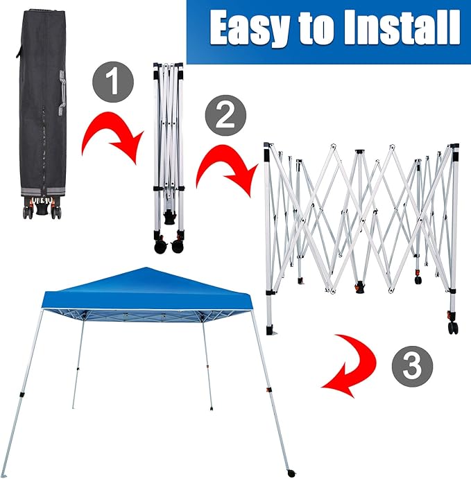 Sunnyglade 10x10 Ft Pop Up Canopy Tent One Button Easy Pop Up Outdoor Instant Folding Slant Leg Canopy with 2 Wheels and Deluxe Carry Bag(Blue)