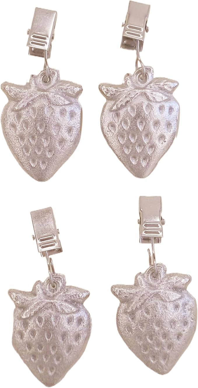 TwoFish Home Set of 4 Metallic Strawberry Tablecloth Clamps Metallic Strawberry Handicraft Tablecloth Weight Clips Pack of 4