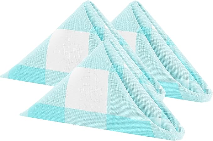 Buffalo Plaid Table Napkins Set of 50 Checkered Cloth Napkins 17x17 inch Washable Dinner Gingham Pattern Napkins Soft Napkins for Wedding Party Dining Banquet(Aqua and White)