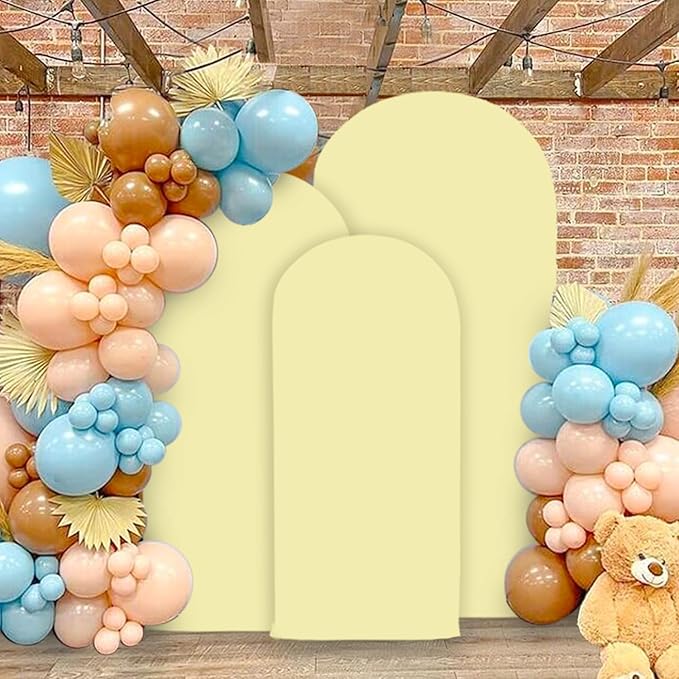 MODFUNS Light Yellow Arch Cover Set of 3 Spandex Arch Stand Cover 4ft 5ft 6ft Fitted Round Top Chiara Arch Covers Stretchy Arch Covers Fabric for Birthday Party Ceremony Decoration