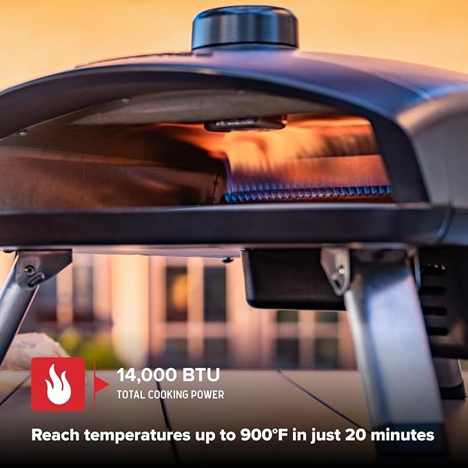 Nexgrill Ora 12" Tabletop Propane Pizza Oven, Cast Aluminum Frame, 14,000BTUs, Portable Gas Pizza Cooker with Foldable Legs, Wood Pellet Smoker Box, Rotating Cordierite Pizza Stone - 820-02003